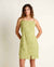 Green gingham checkered sleeveless mini dress with adjustable straps and front slit