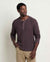 Men's long-sleeve thermal henley with three-button placket, waffle-knit texture, front view