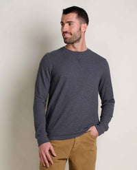 Men's long-sleeve crew neck thermal waffle-knit pullover in dark gray, front view