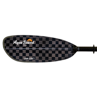 Carbon fiber kayak paddle with checkered pattern blade and straight black shaft