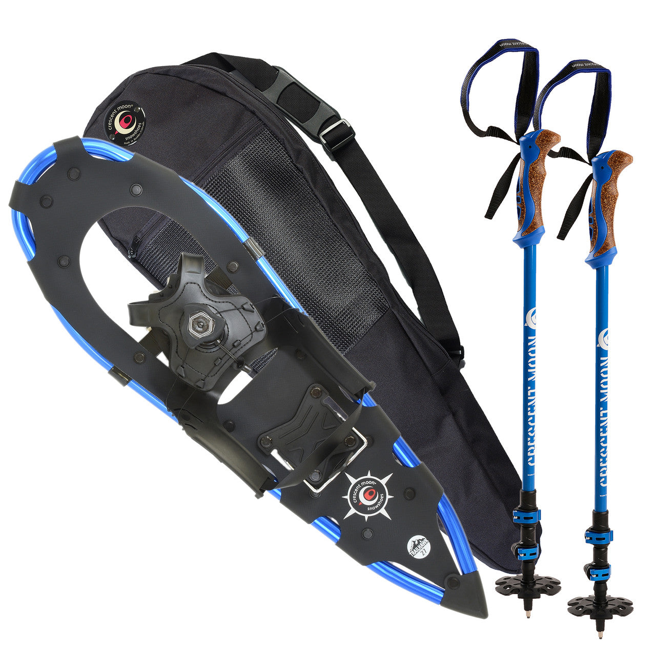 Trailhawk 27 Blue Snowshoes - Trekking Poles (Black) - Small Snowshoe Bag Bundle