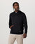 Men's black pullover hoodie with kangaroo pocket, front view on model