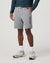 Men's grey heather athletic shorts with drawstring waist and side zip pocket, front view