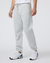 Men's grey heather jogger sweatpants with elastic cuffs and drawstring waist, side view