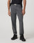 Men's heathered charcoal sweatpants with white drawstring waist, tapered fit, front view