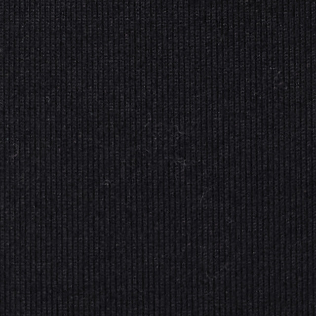 Close-up swatch of dark black ribbed knit fabric texture for men's track pants