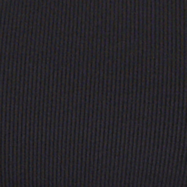 Close-up fabric swatch of dark ribbed knit textile in solid black