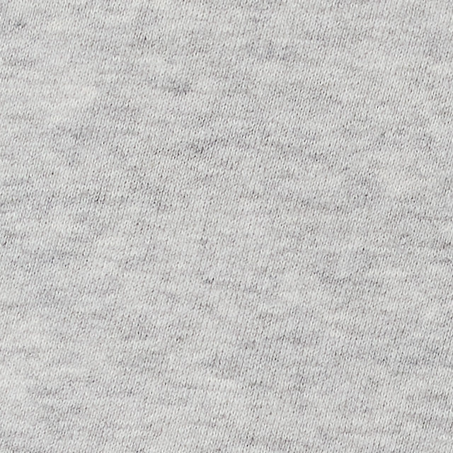 Close-up fabric swatch of light heather grey textured knit sweatshirt material