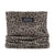 Leopard print neck gaiter tube scarf with black and tan pattern, flat lay view