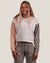 Women's colorblock fleece crewneck sweatshirt in beige and taupe tones, front view on model