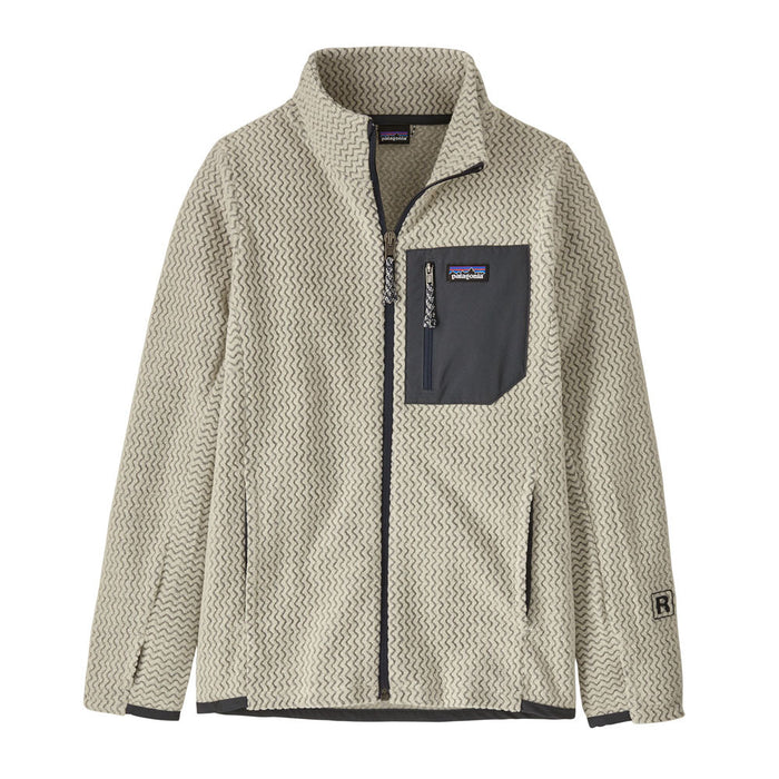 Kids' full-zip fleece jacket with wavy textured pattern, stand collar, and zippered chest pocket, front view