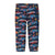 Navy fleece pants with colorful fish and underwater pattern print, front view