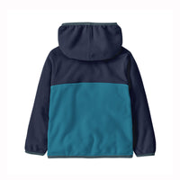 Back view of toddler fleece hoodie pullover with two-tone colorblock design and snap collar