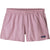 Women's athletic shorts in dusty pink with elastic waistband and side pockets, flat lay view