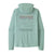 Light green hooded long-sleeve shirt shown from back with mountain graphic and hood up
