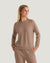 Women's lightweight fleece crew sweatshirt in warm taupe, front view, raglan sleeves, ribbed hem