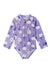 Children's long-sleeve one-piece swimsuit in purple with white floral print and front zip
