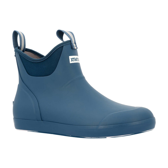 Men's ankle-height rubber deck boot with pull tabs and neoprene collar, side view