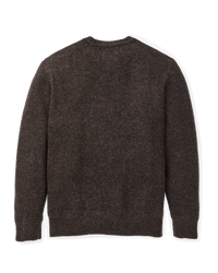Men's waffle knit crewneck sweater in dark brown heather, back view, long sleeves