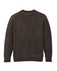 Dark brown heather waffle knit crewneck sweater with ribbed cuffs and hem, front view