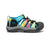 Children's closed-toe sport sandal with colorful rainbow striped webbing straps and black toe protection