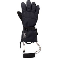 Black insulated ski glove with GORE-TEX label, wrist strap, and adjustable drawcord cuff