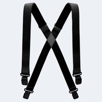Black adjustable suspenders with X-back design and metal clips