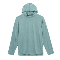 Lightweight long-sleeve hoodie in muted teal, pullover style, front view, no zipper