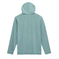 Lightweight long-sleeve sun hoodie in heathered teal, back view showing hood and seam detail