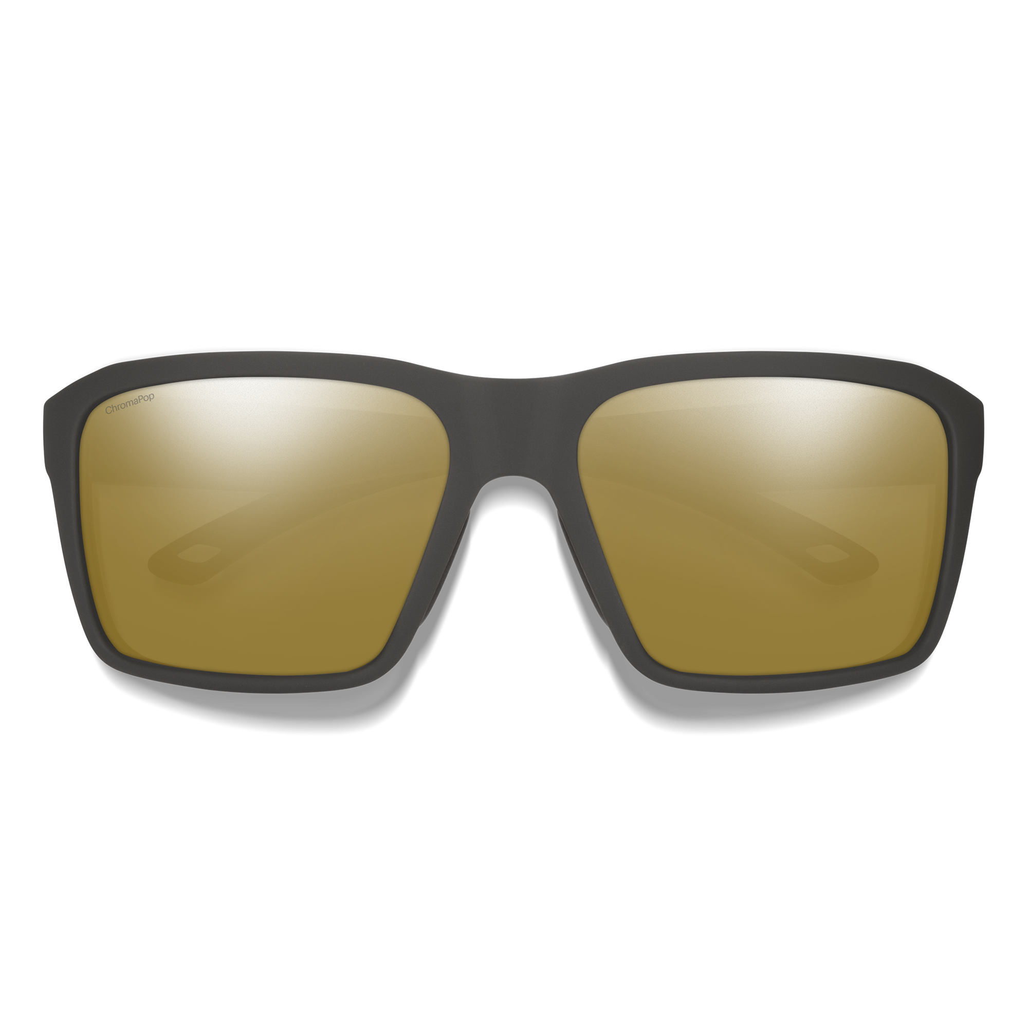 Square frame sunglasses with dark matte frame and bronze mirrored lenses, front view