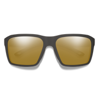 Square frame sunglasses with dark matte frame and bronze mirrored lenses, front view