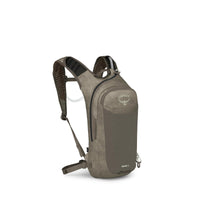 Compact hydration backpack with reservoir tube and breathable shoulder straps, side view
