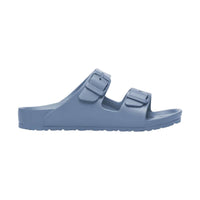 Light blue EVA sandal with two adjustable buckle straps, side profile view