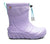 Children's waterproof rubber boot with adjustable drawstring collar and chunky treaded sole, side view