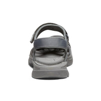 Gray sport sandal with adjustable straps and cushioned sole, rear heel view