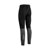 Men's athletic pants with black upper and dark grey lower leg panels, rear view