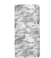 Light gray camouflage tube scarf neck gaiter displayed flat against white background