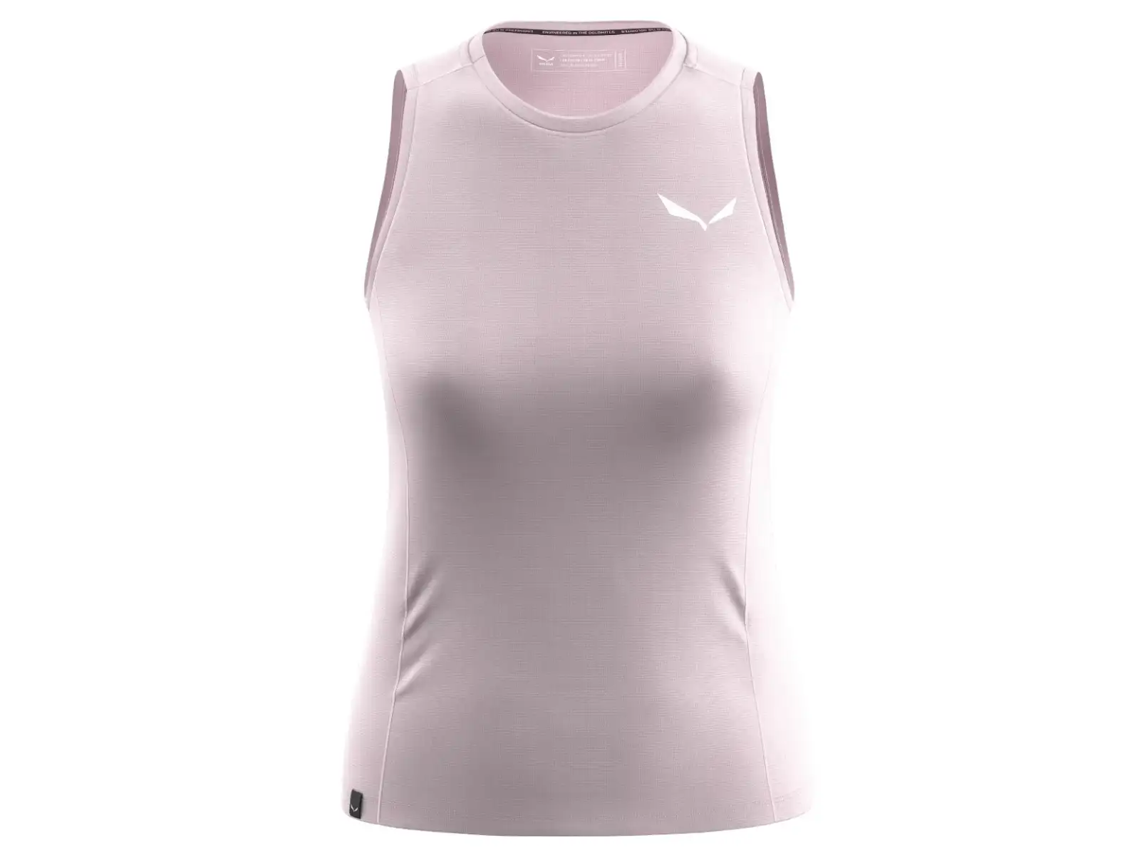 Light pink sleeveless athletic tank top with crew neck, front view on white background