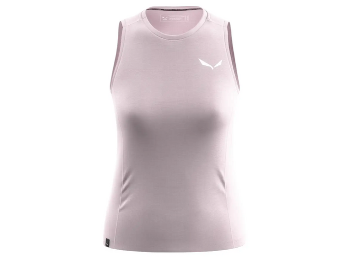 Light pink sleeveless athletic tank top with crew neck, front view on white background