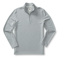 Light grey striped quarter-zip pullover with long sleeves displayed on white background