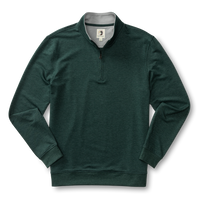 Dark green heather quarter-zip pullover with ribbed cuffs and hem, front view