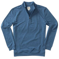 Heathered blue quarter-zip pullover sweatshirt with ribbed collar and cuffs, front view