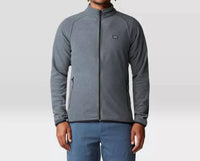 Gray heathered fleece jacket with full zip closure and stand collar, front view