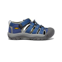 Blue and gray children's sport sandal with protective toe cap and adjustable straps