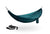 Portable camping hammock with carabiners and tree straps displayed on white background