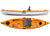 Orange sit-on-top kayak shown from side and top views with seat and storage features