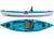 Sit-on-top kayak shown from side and top view with padded seat and storage areas