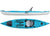 Sit-on-top kayak shown from side and top views with seat and storage compartments