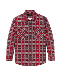 Men's long-sleeve plaid flannel shirt with two chest pockets, front view