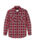 Men's long-sleeve plaid flannel shirt with two chest pockets, front view